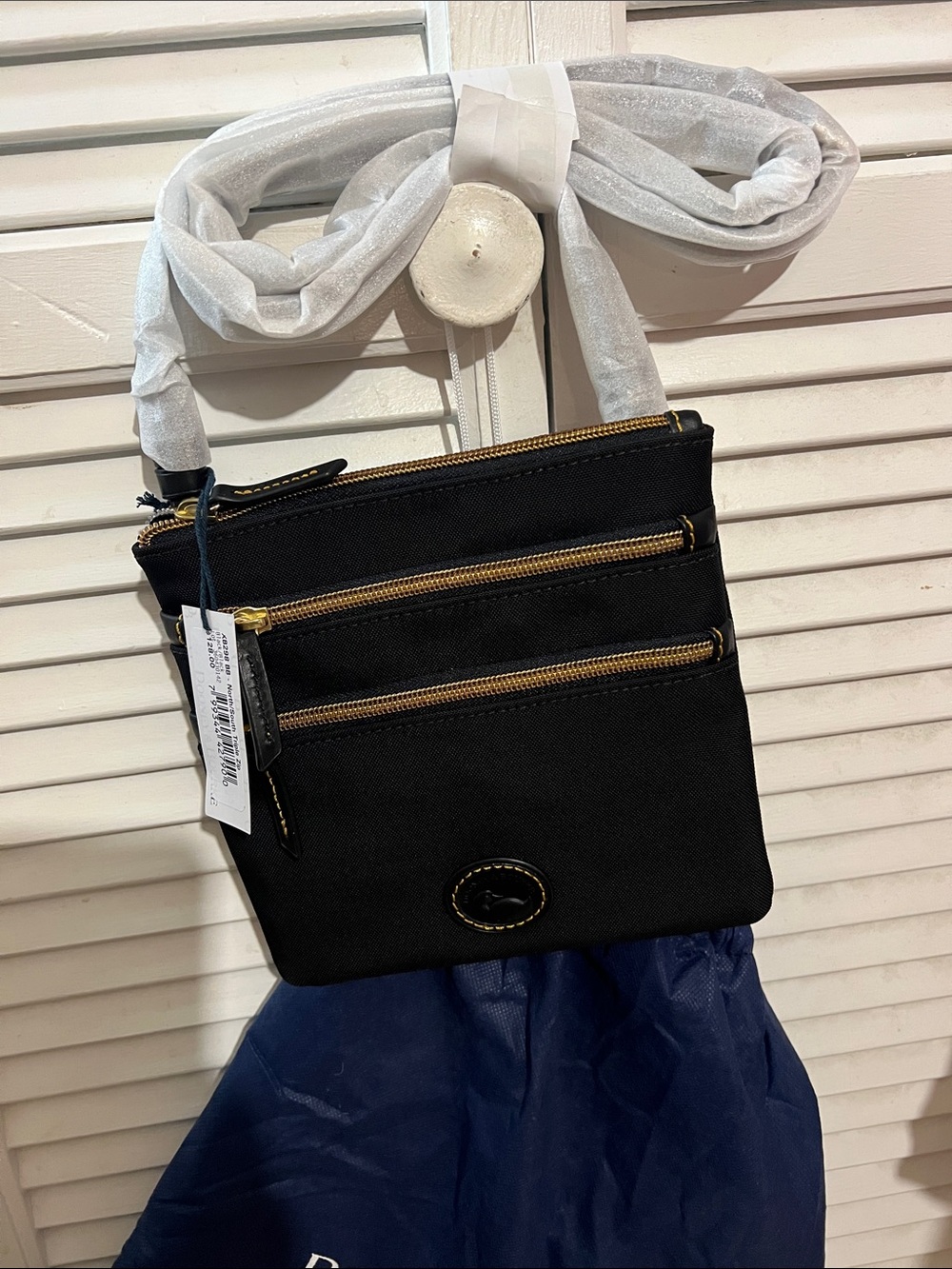 Dooney & Bourke Black Crossbody with Gold Zippers